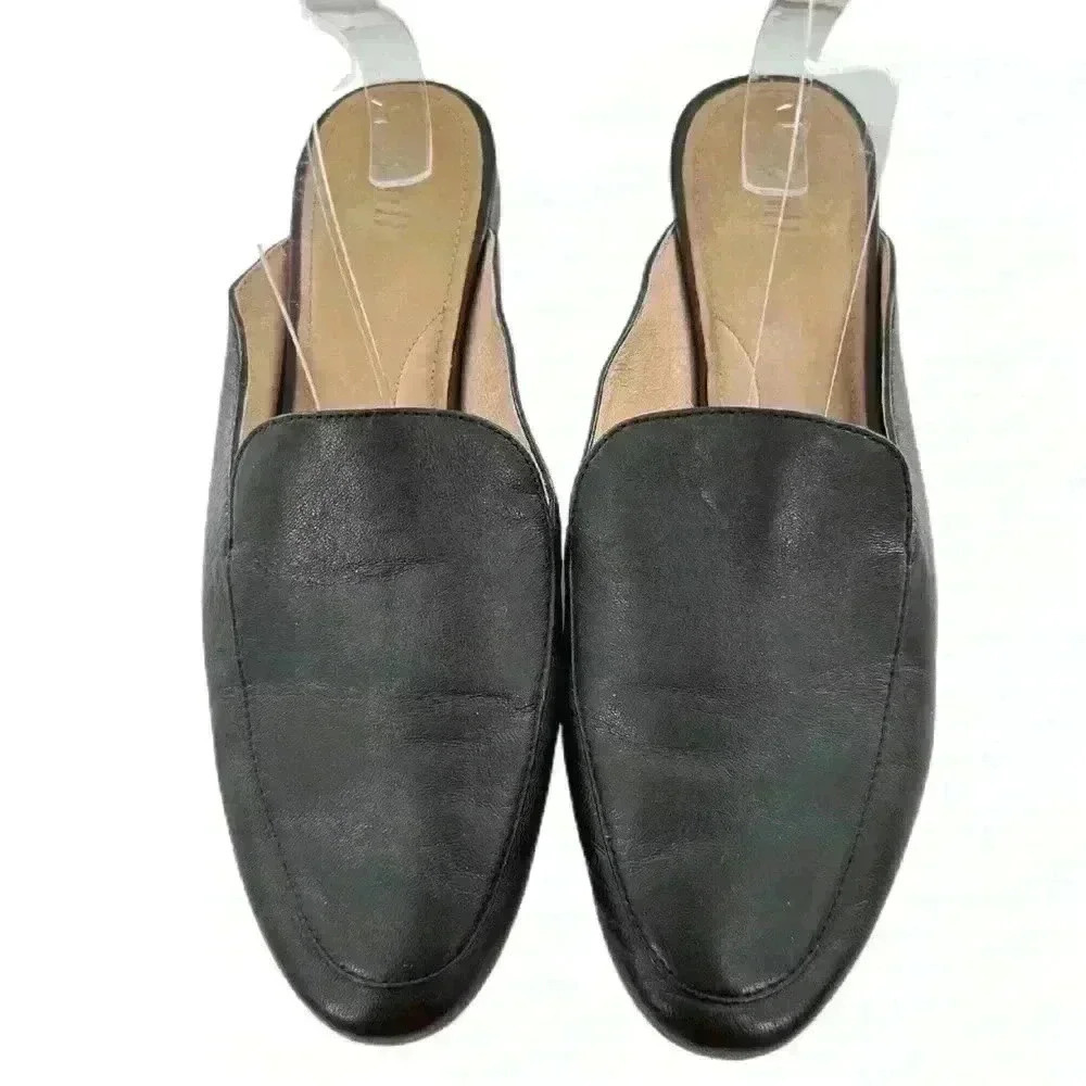 J Jill flats size 9.5 black leather slip on mules Academia minimalist career